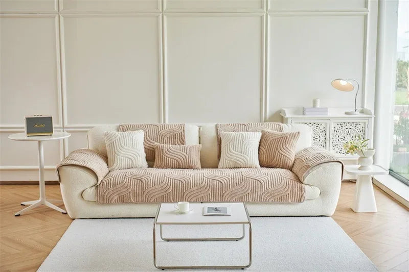 Plush Wave Striped Couch Slipcovers