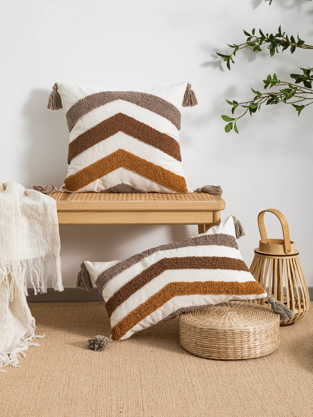 Symmetrical Geometric Stripes Pillow Cover – Boho Home Decor Accent for Sofa, Bed, or Chair