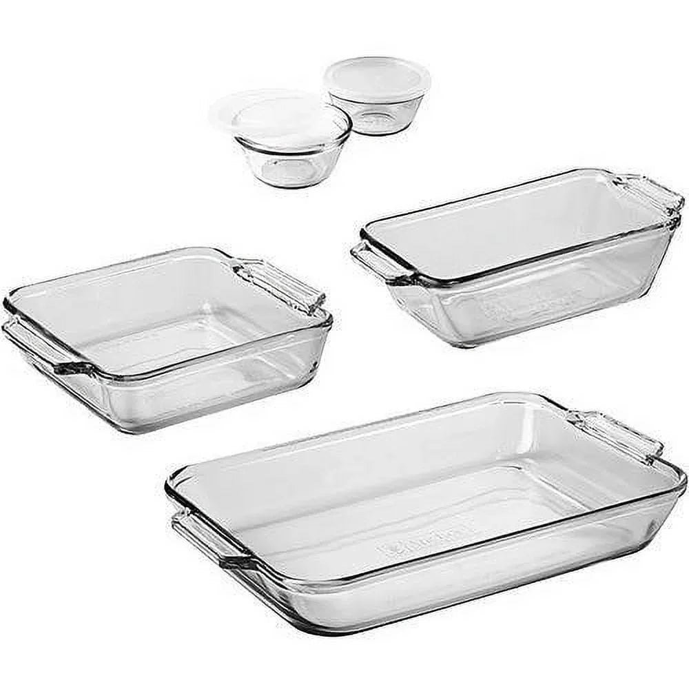7 Piece Glass Baking Dish Set Oven Safe Bakeware Casserole Dishes Durable Tempered Glass Loaf Cake Custard Cups Microwave