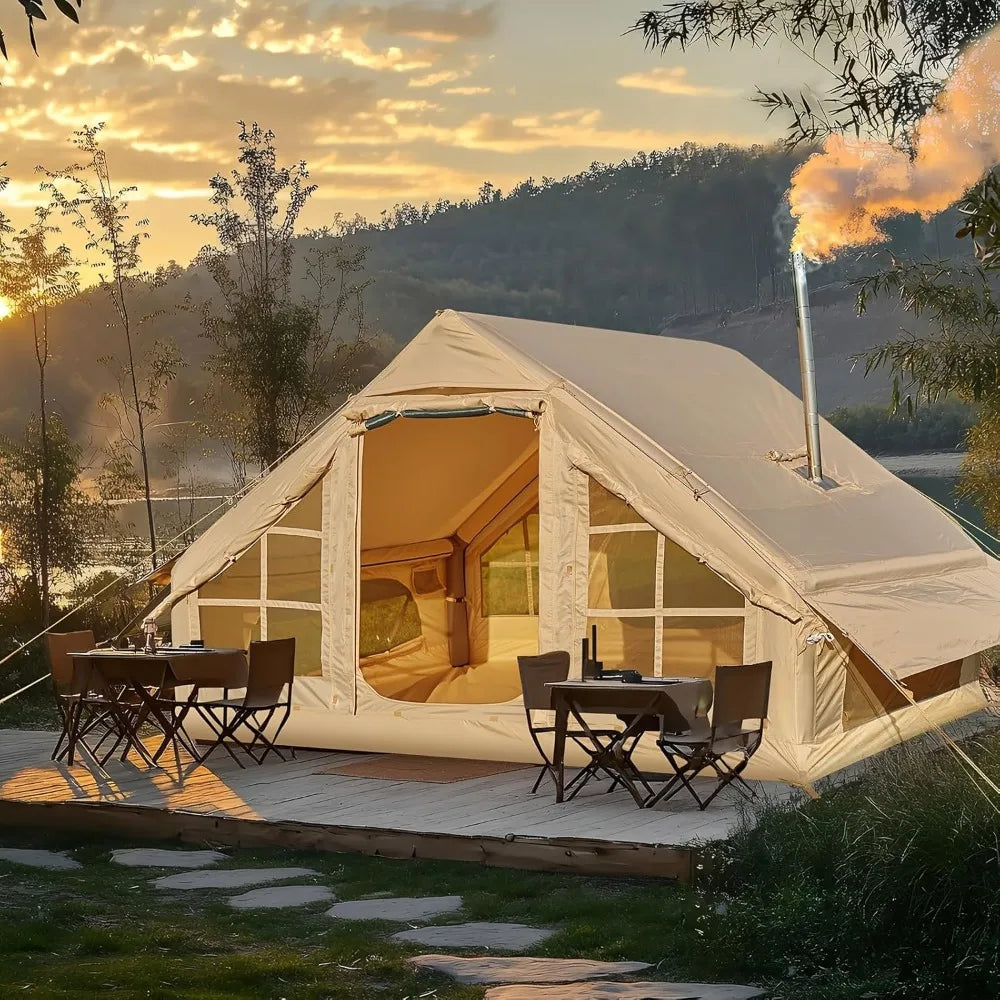 🏕️ 4–6 Person Inflatable Tent – Fast Setup, Waterproof & Stove-Ready Shelter