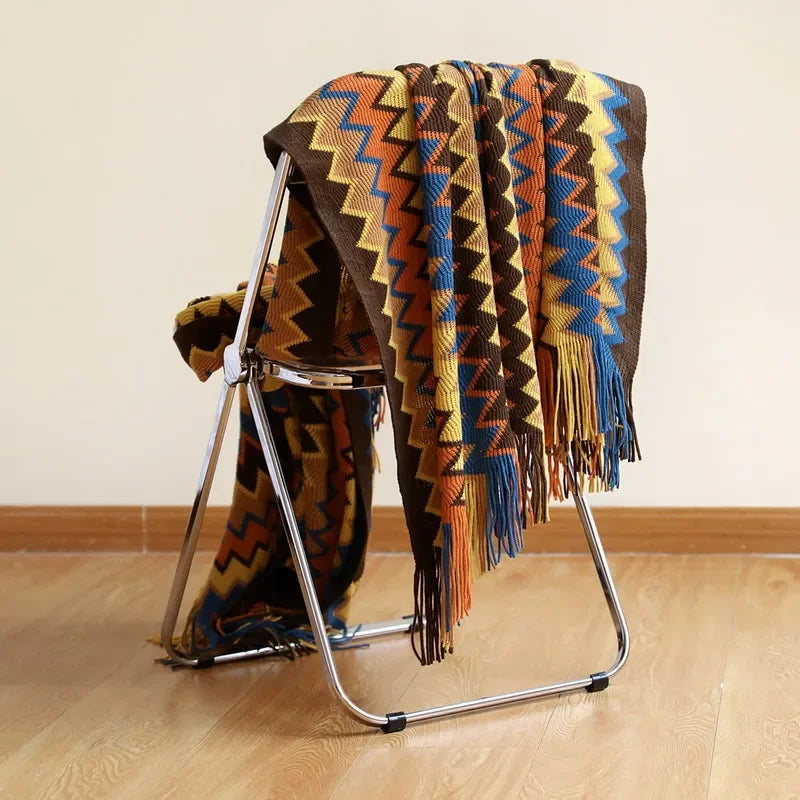 Boho Woven Zigzag Throw Blanket