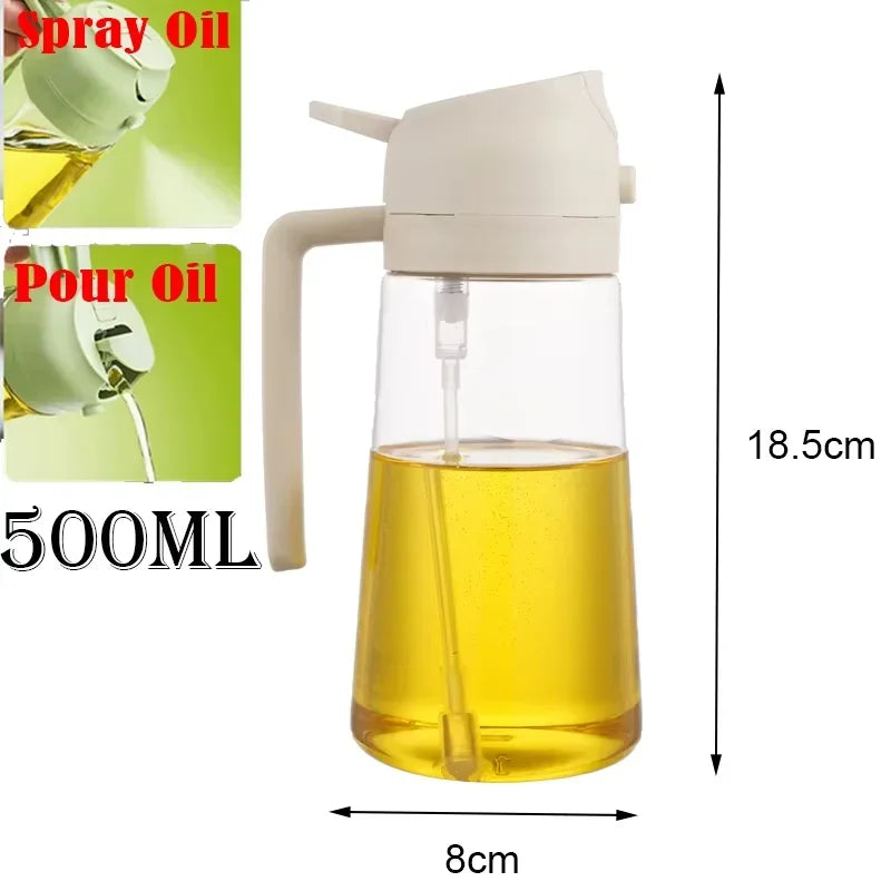 2-in-1 500ml Oil Spray Bottle Dispenser, Refillable Plastic Oil Sprayer for Cooking, BBQ, Baking, Roasting, Kitchen Use