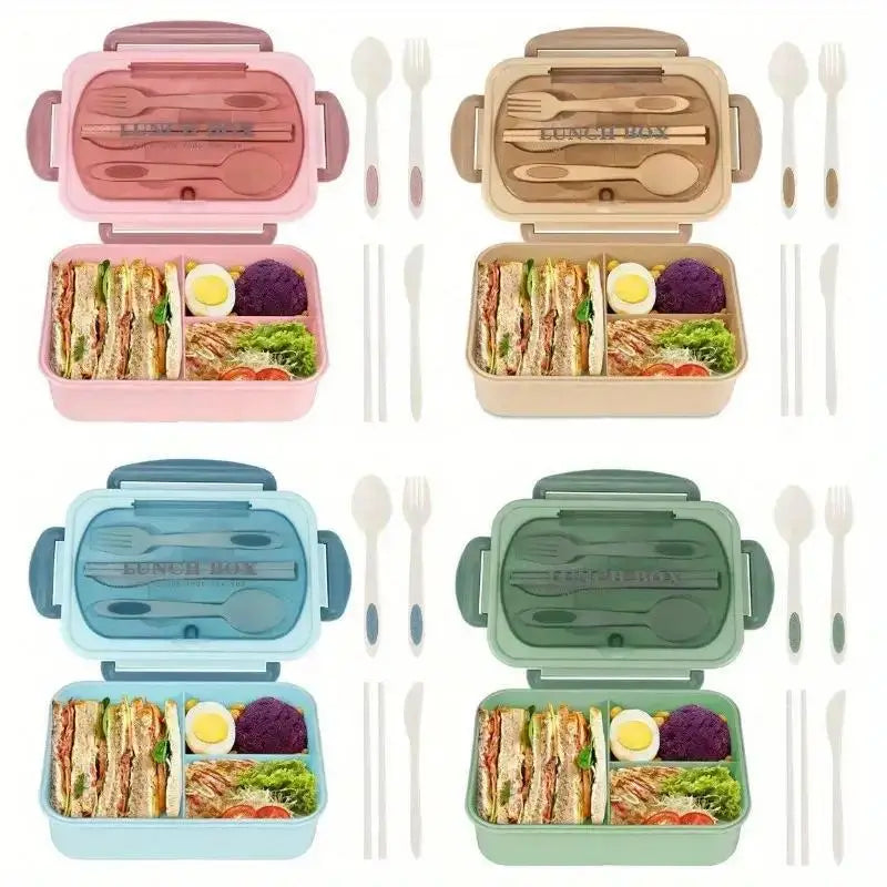 Leak-Proof Square Lunch Box with Utensils – Microwave-Safe Food Container for Office Workers, Students & Kitchen Storage