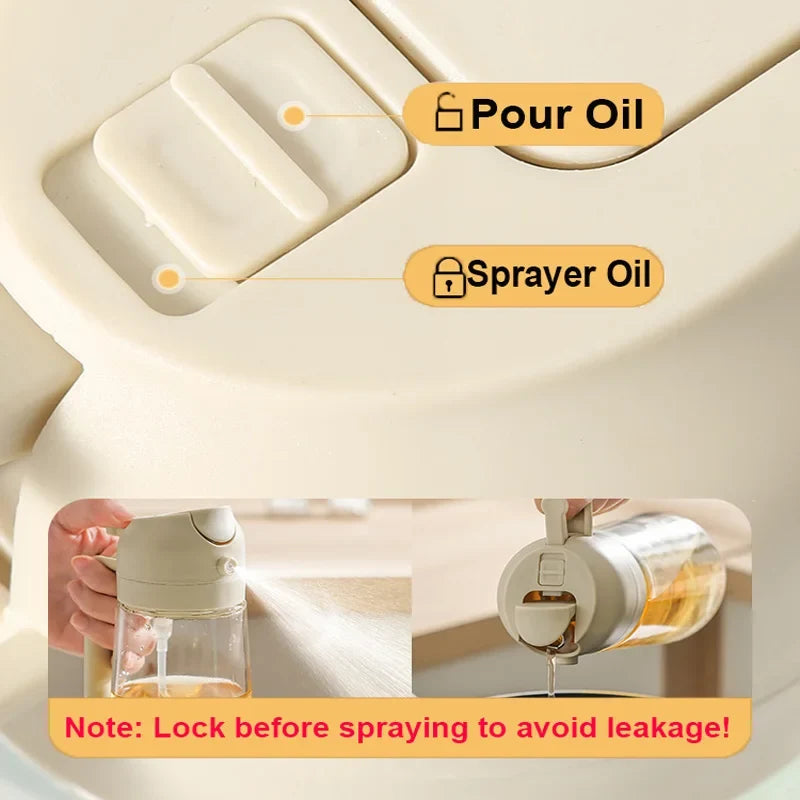 2-in-1 500ml Oil Spray Bottle Dispenser, Refillable Plastic Oil Sprayer for Cooking, BBQ, Baking, Roasting, Kitchen Use