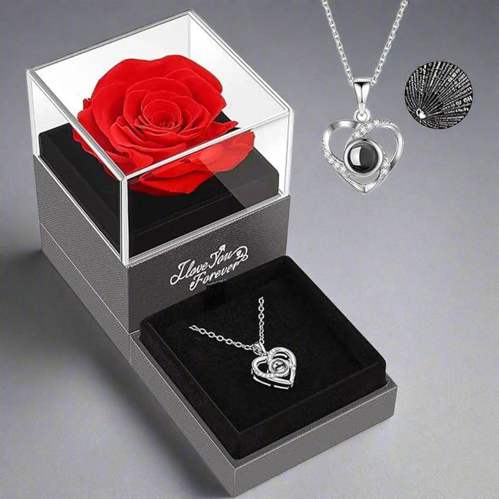 Hollow Zircon Love Necklace with Eternal Flower Gift Box