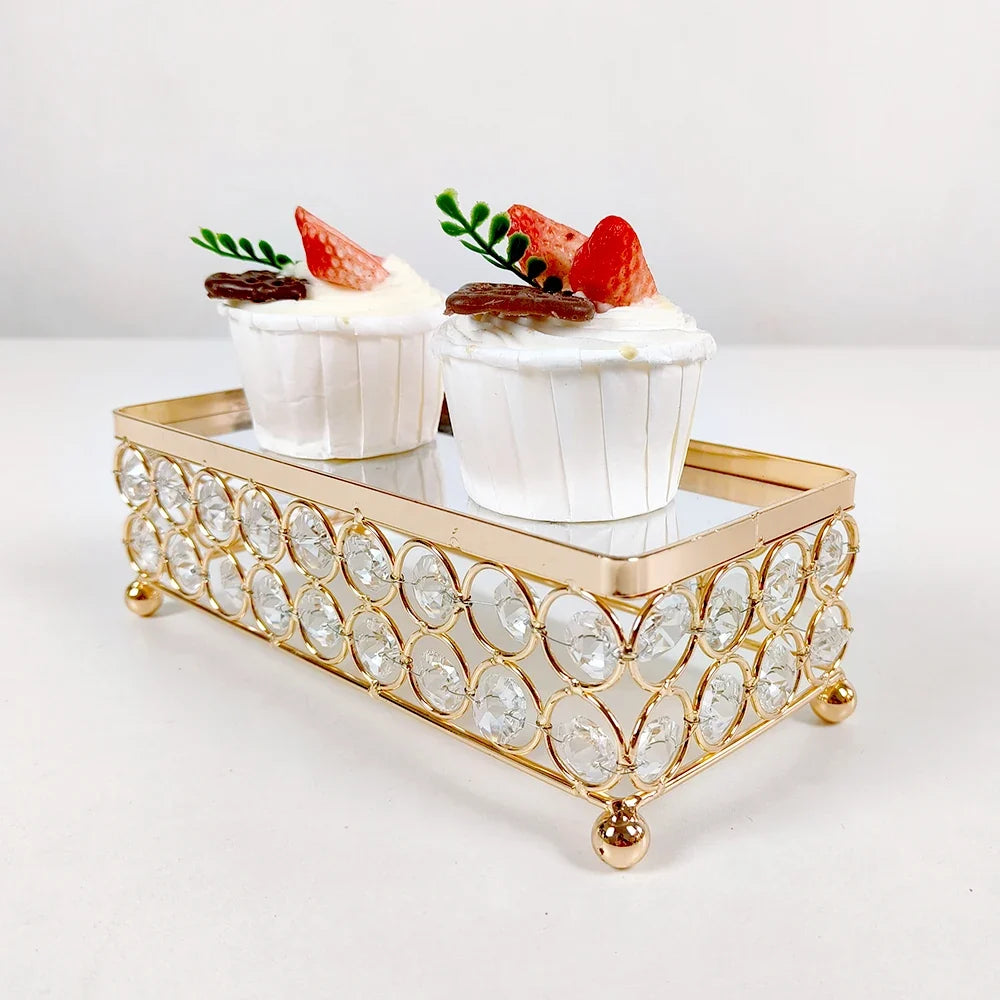 6Pcs-9PcsCake Stand Set with Crystal Beaded Mirror Metal Dessert Table Display Stands Cupcake Holder for Birthday Party Festival