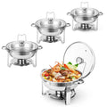 2/4 Pack Chafing Dish Buffet Set, 5QT Buffet Servers and Warmers, Round Catering Warmer with Glass Lid & Lid Holder for Party