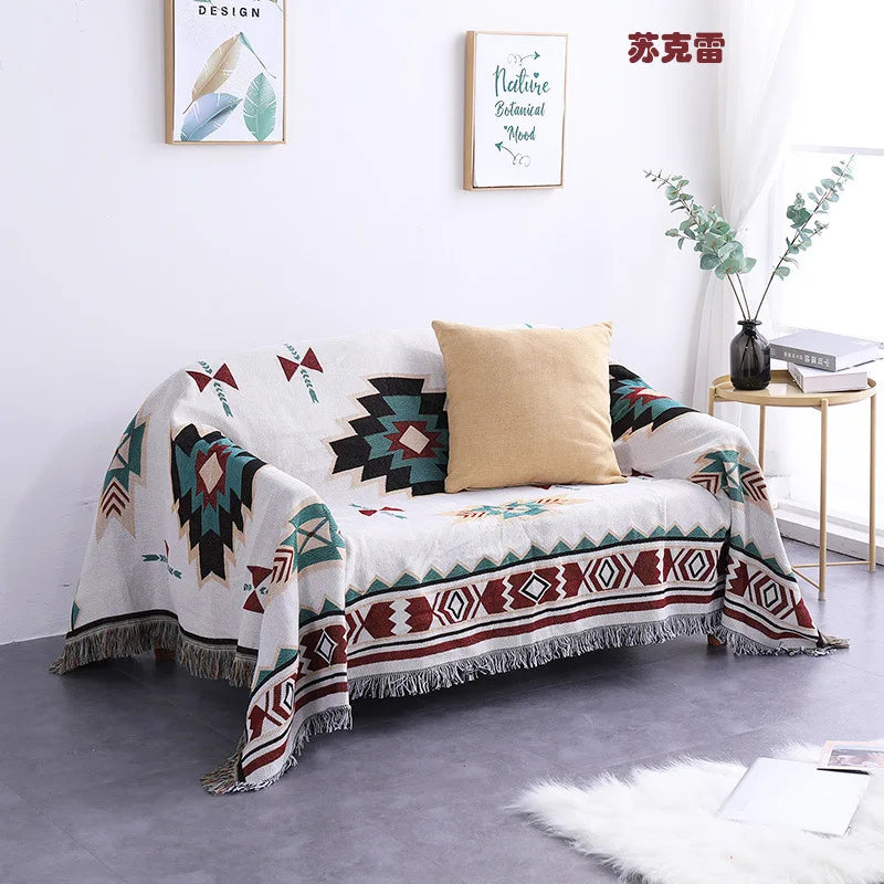 Bohemian Plaid Tassel Throw Blanket
