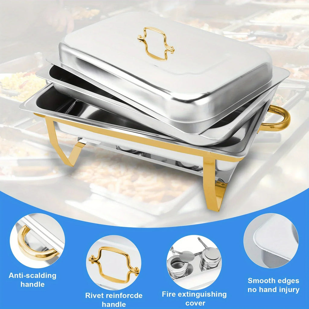 2-Pack 8QT Stainless Steel Chafing Dish Buffet Set – Full-Size Food Warmers with Lids & Fuel Holders for Catering & Events