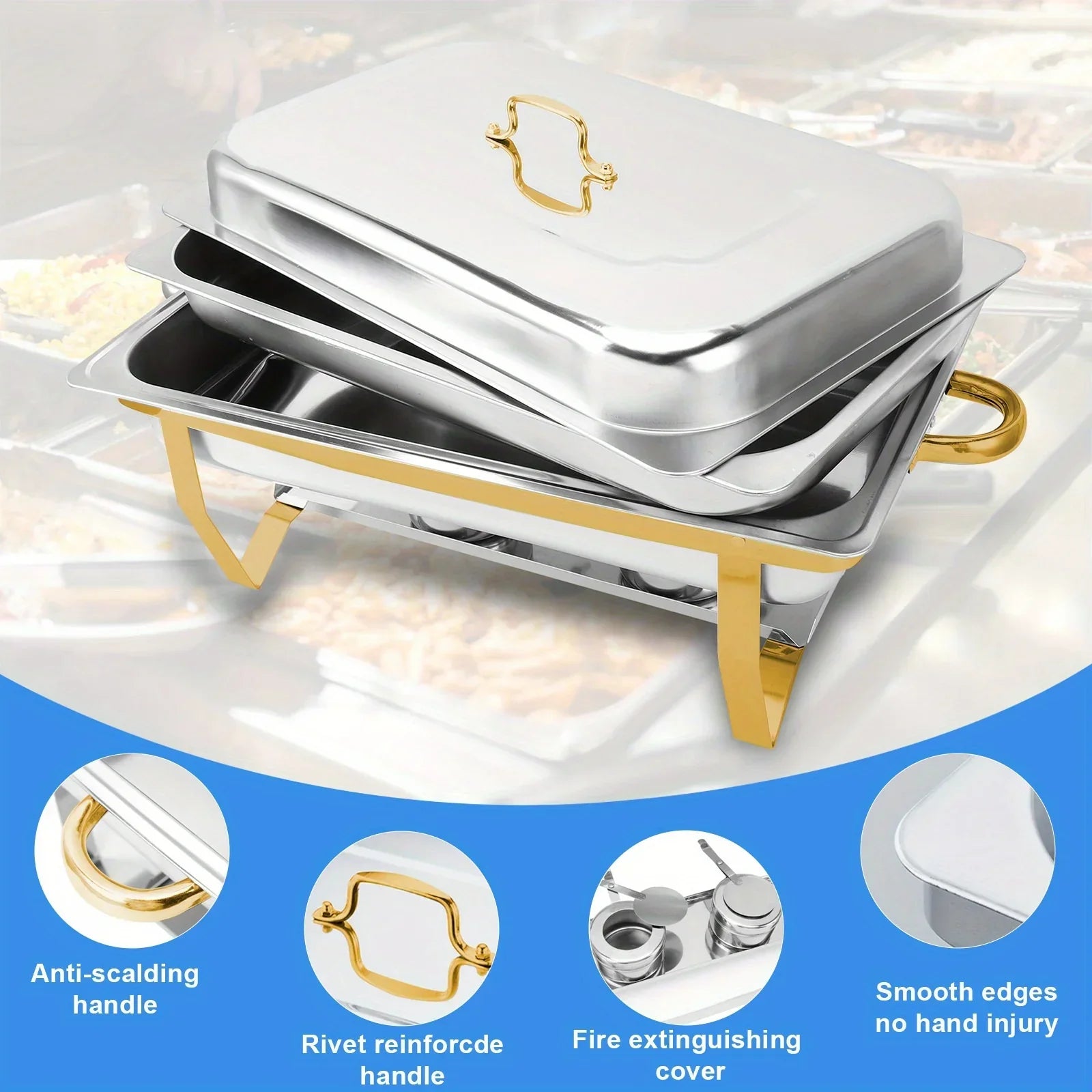 4 Pack 8QT Chafing Dish Buffet Set – Stainless Steel Food Warmer with Chafing Fuel Holder