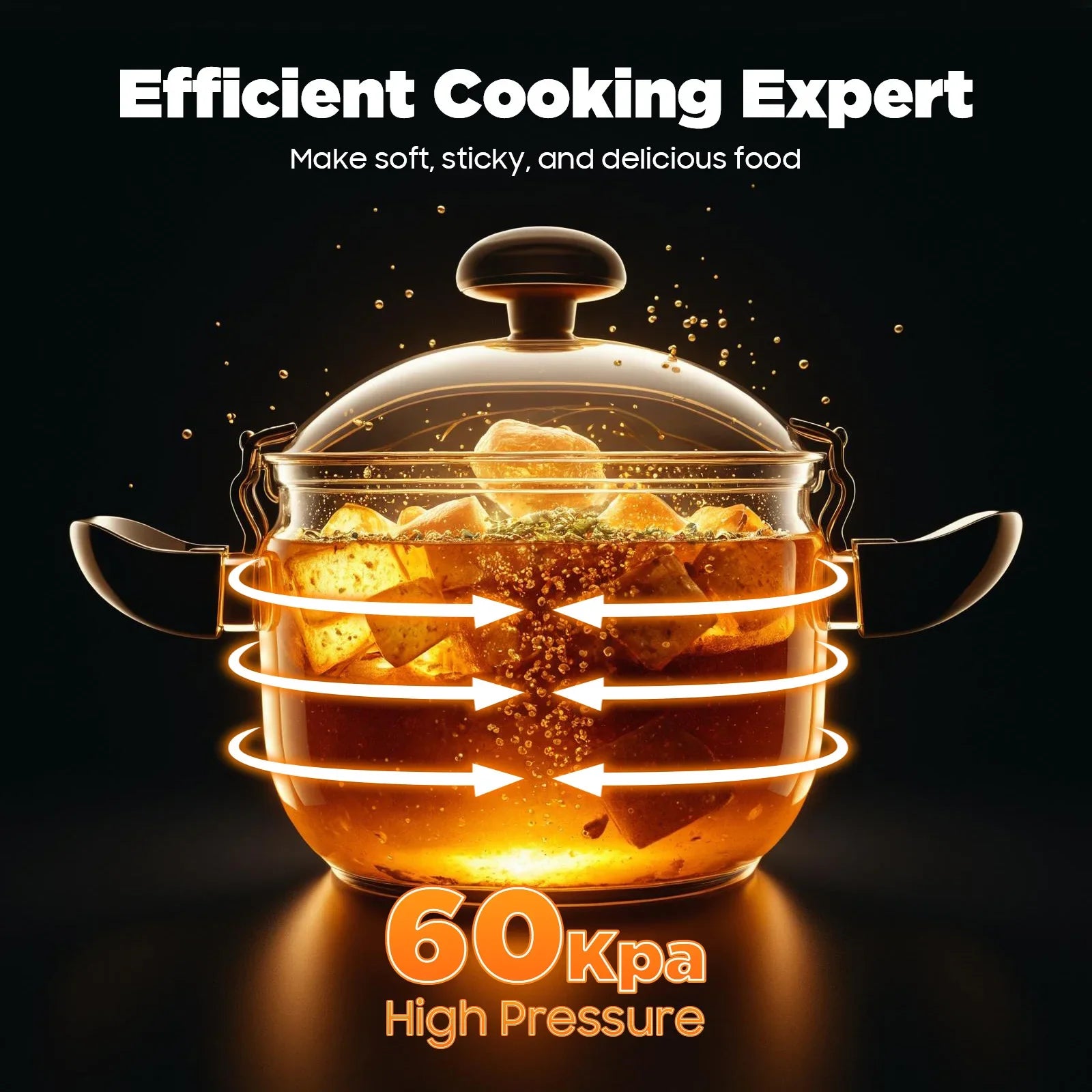 7.4Qt Stainless Steel Pressure Cooker – 60KPa High Pressure Pot for Fast Cooking