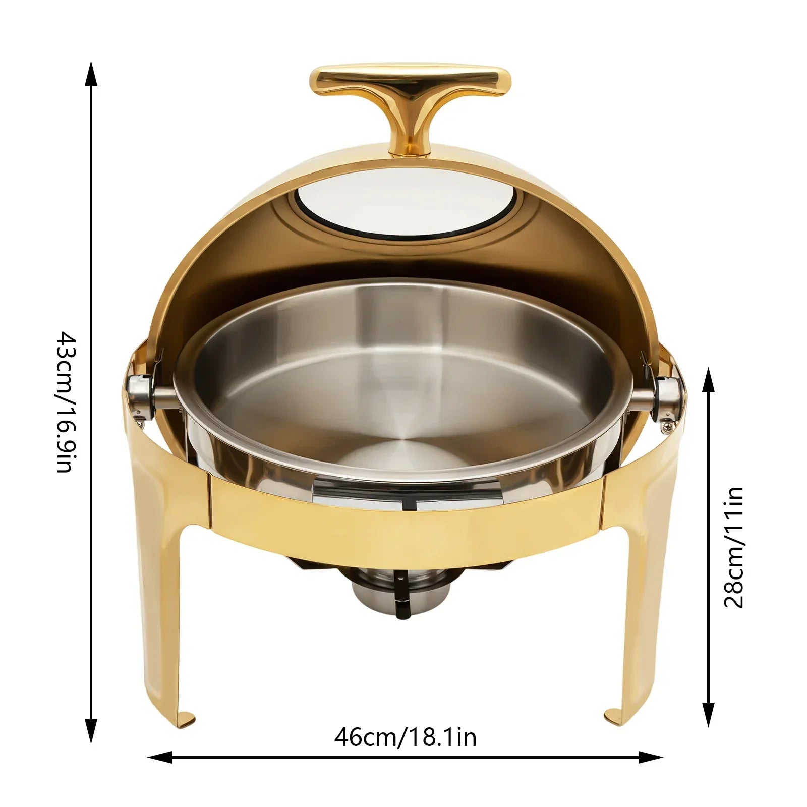 BYMAOCAR Round Chafing Dish Buffet Set 6.3 QT, Roll Top Stainless Steel Buffet Warmer Chafers with Food and Water Trays