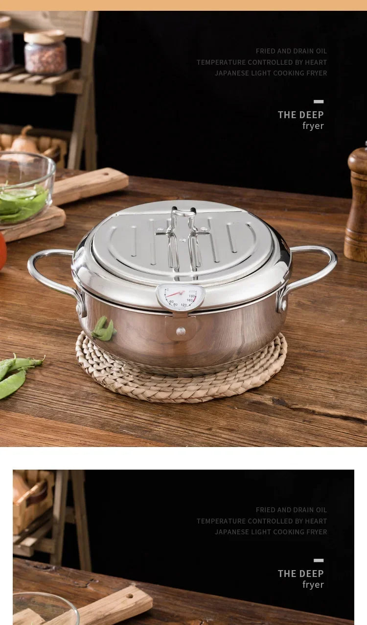 Multifunctional deep fryer with Thermometer and Oil Drip Drainer Rack Household Double Bottom Gas Induction Cooker Kitchen Tools