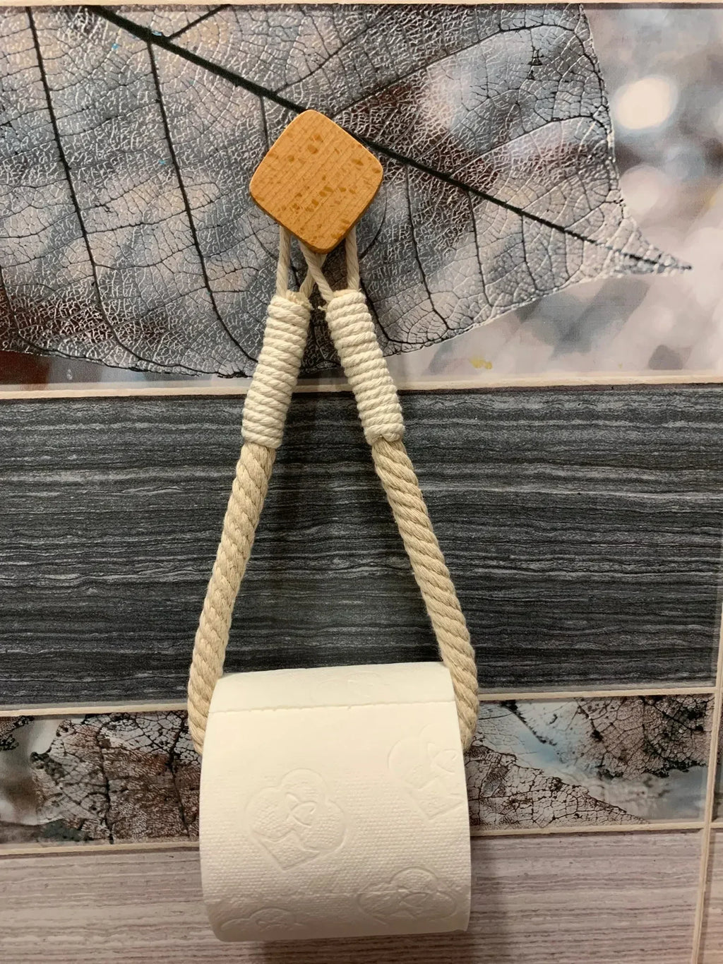 Boho Rope Toilet Paper Holder – Nail-Free Wall Mounted Handtowel Rack for Bathroom Storage & Decor