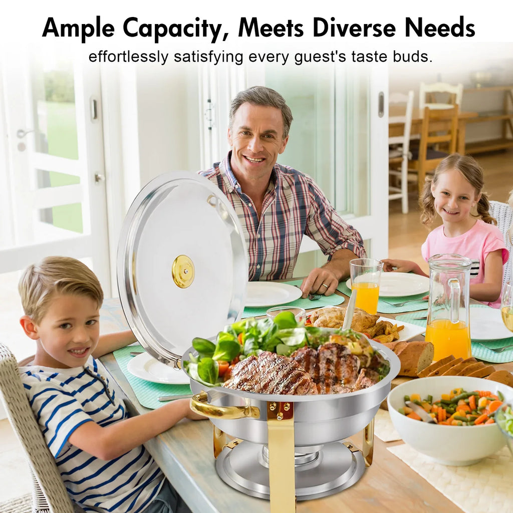 5QT Chafing Dish Buffet Set Stainless Steel Round Half-Gold Plated Buffet Warmer Set for Home Parties Christmas Buffet Birthday