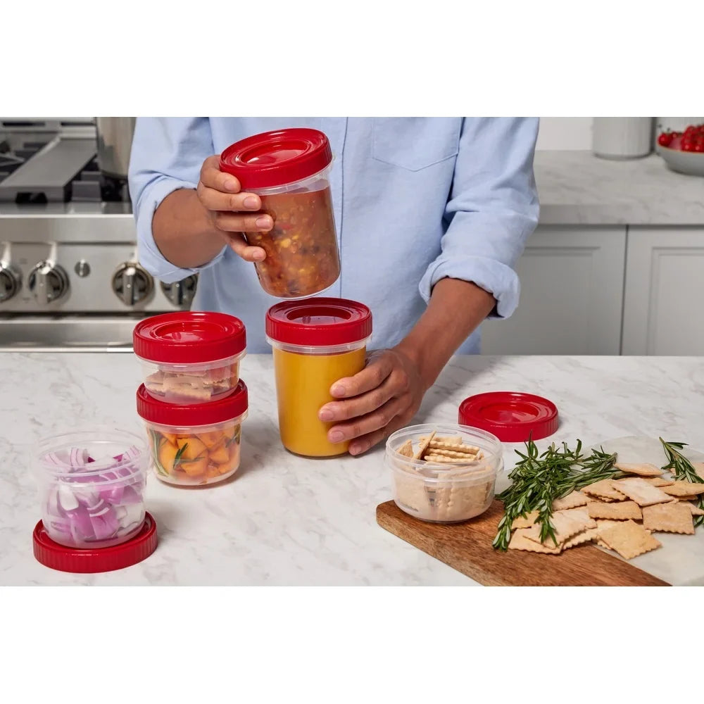 12 Piece Food Storage Set BPA Free Stackable Containers Twist Seal Microwave Dishwasher Safe Meal Prep Lunch Snacks Red