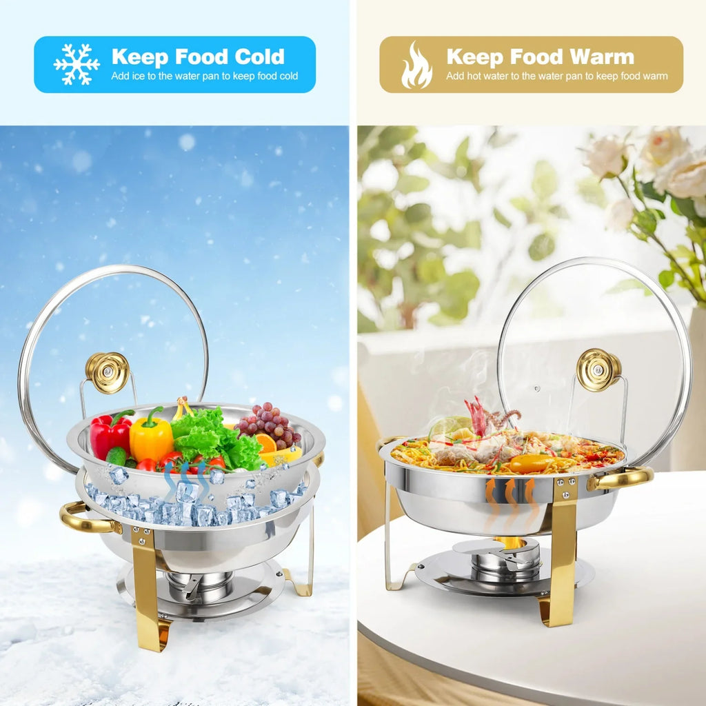 2/4 Pack Chafing Dish Buffet Set, 5QT Buffet Servers and Warmers, Round Catering Warmer with Glass Lid & Lid Holder for Party