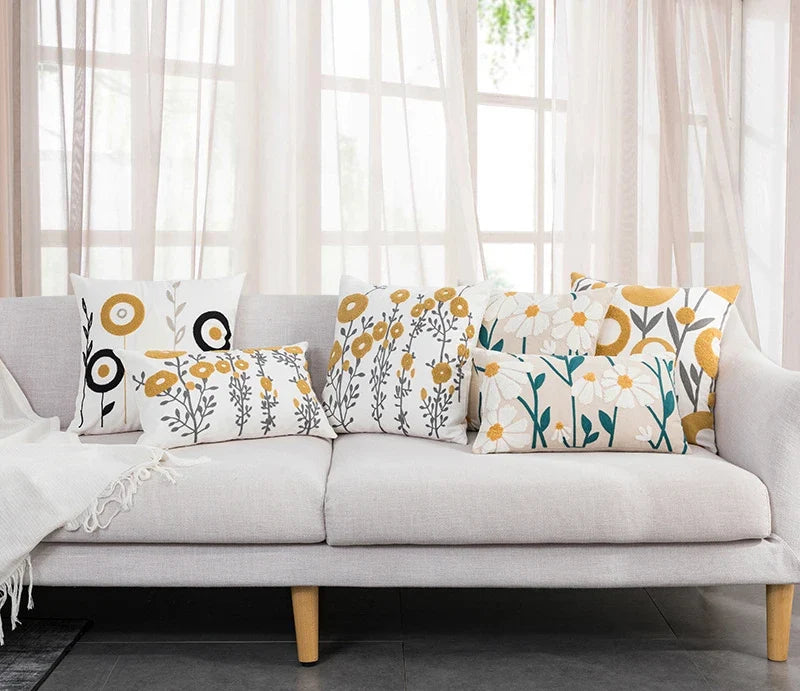 🌼 Cozy Embroidered Throw Pillow Cover – Nordic-Inspired Boho Home Decor Accent