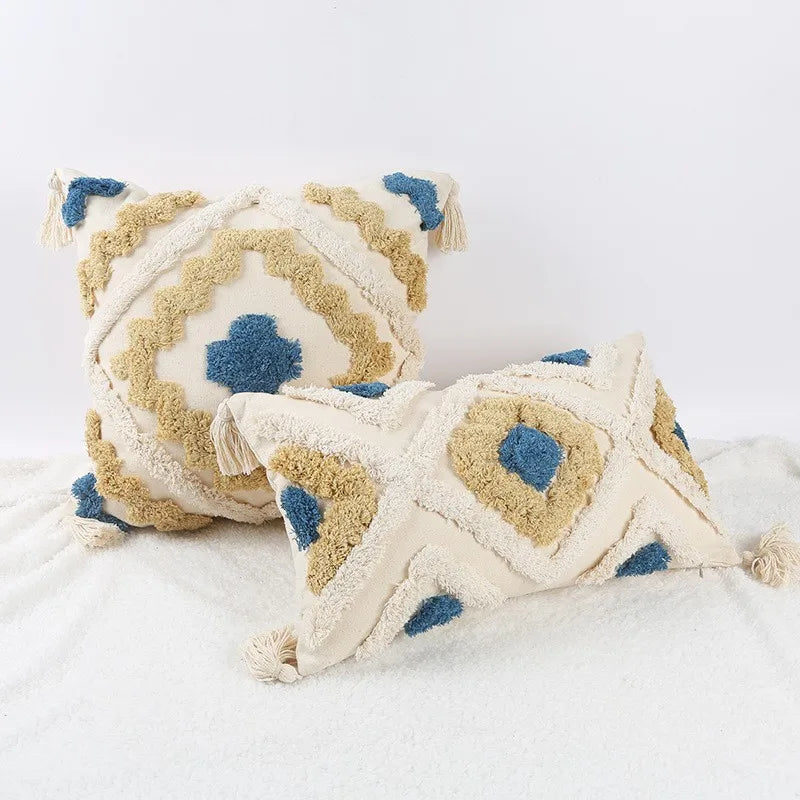 Hand-Embroidered Boho Tufted Decorative Pillowcase