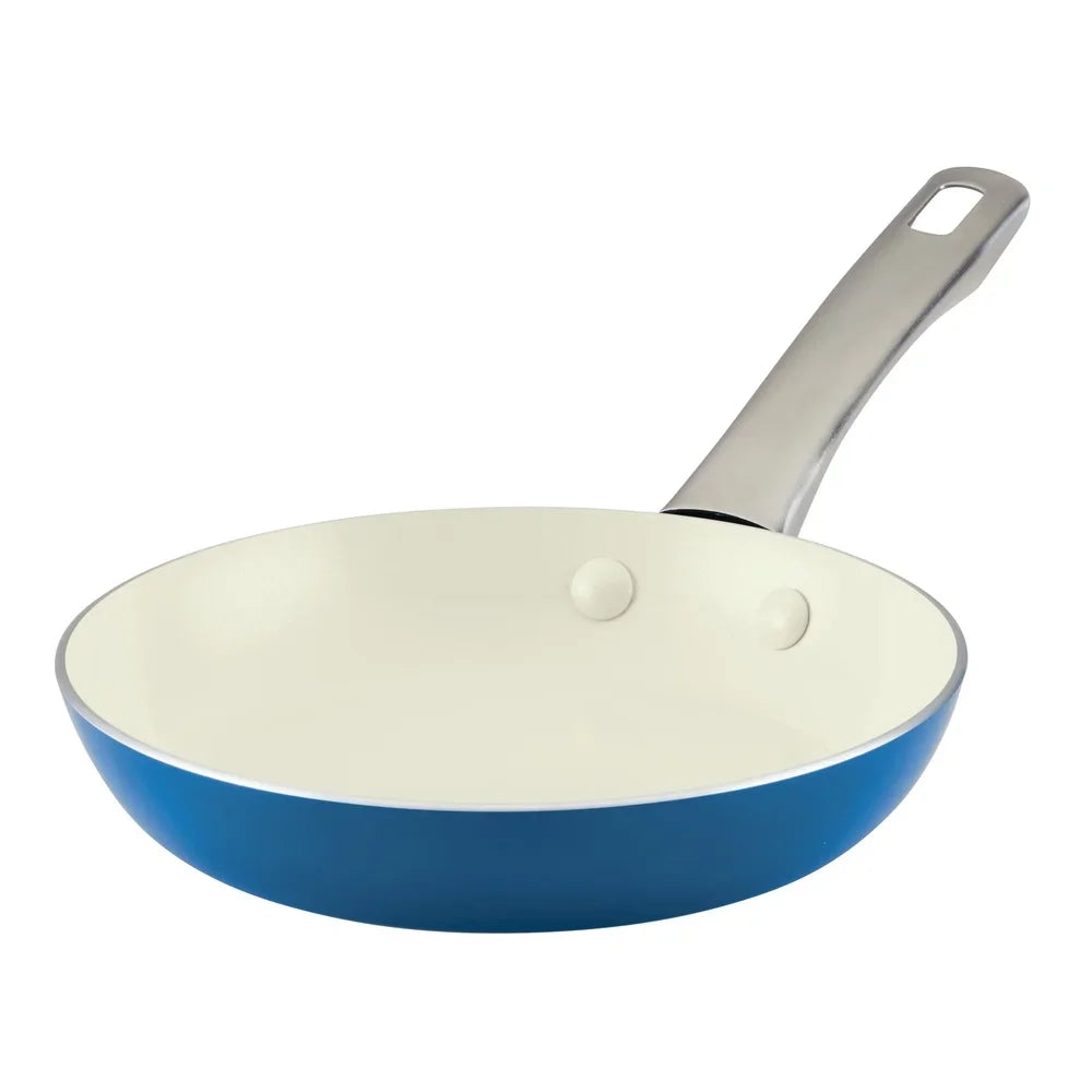 Ceramic Nonstick Frying Pan 8 Inch Dishwasher Safe Oven Safe Fast Heating Aluminum Construction Durable Brushed Handle Non Toxic