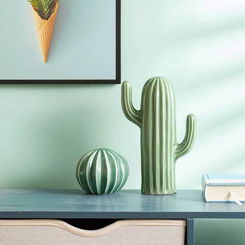 Ceramic Cactus Decorative Sculpture