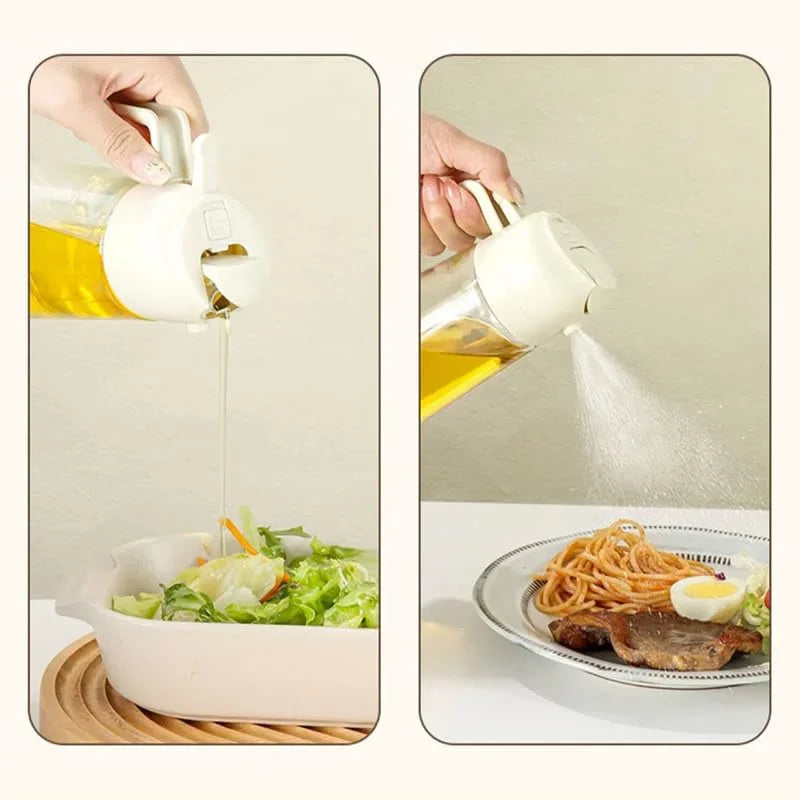 2-in-1 500ml Oil Spray Bottle Dispenser, Refillable Plastic Oil Sprayer for Cooking, BBQ, Baking, Roasting, Kitchen Use