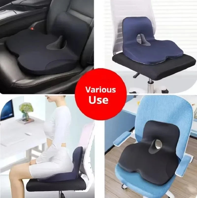 🪑 Memory Foam Seat Cushion & Back Support Pillow Set