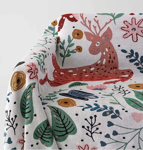 Floral Deer Forest Woven Throw Blanket