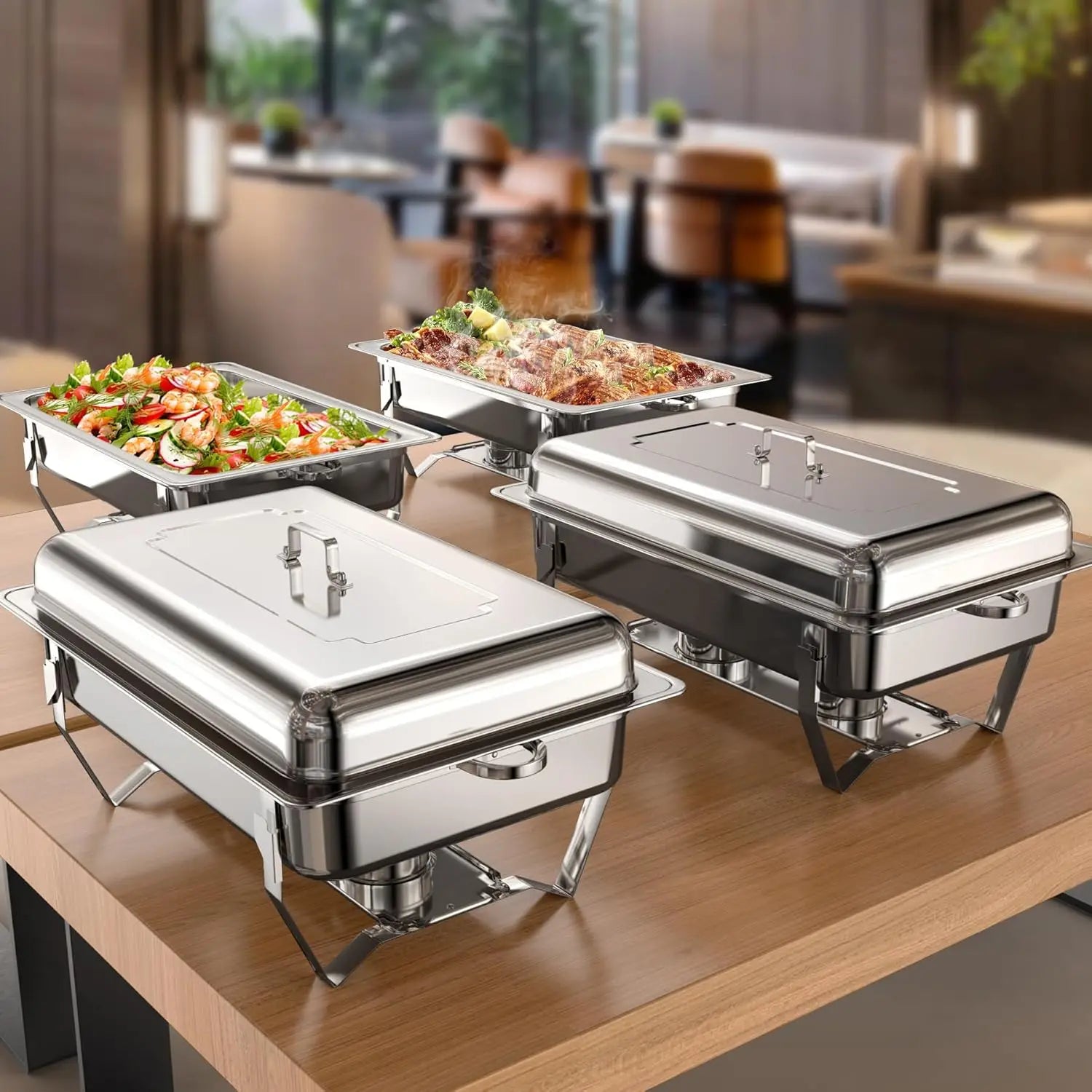 2/4/6 Pack 8QTChafing Dish Buffet Set Stainless Steel Food Warmer Kit with Lids Holders for Restaurant Catering Parties Weddings