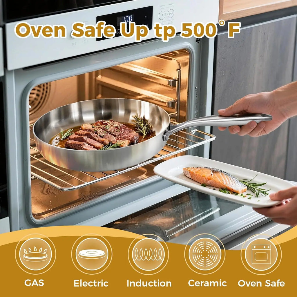 304 Stainless Steel Frying Pan, NonStick Pan Fried Steak Pot  Uncoated Kitchen Cookware For Gas Stove and Induction Cooker