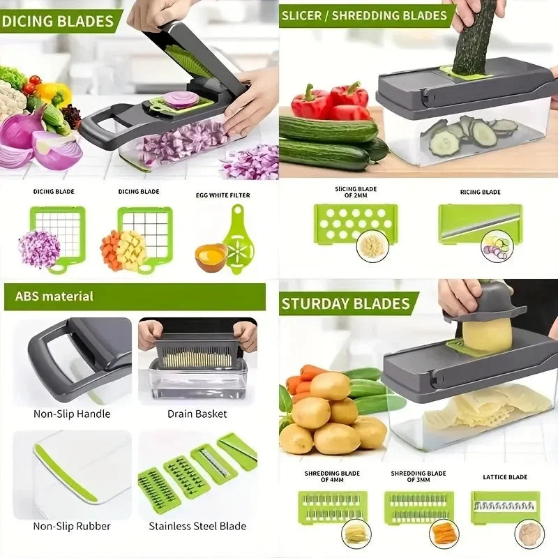 14-in-1 Multifunctional Vegetable Chopper – Food Grater, Slicer, Dicer & Cutting Machine with Handle for Fast Kitchen Prep