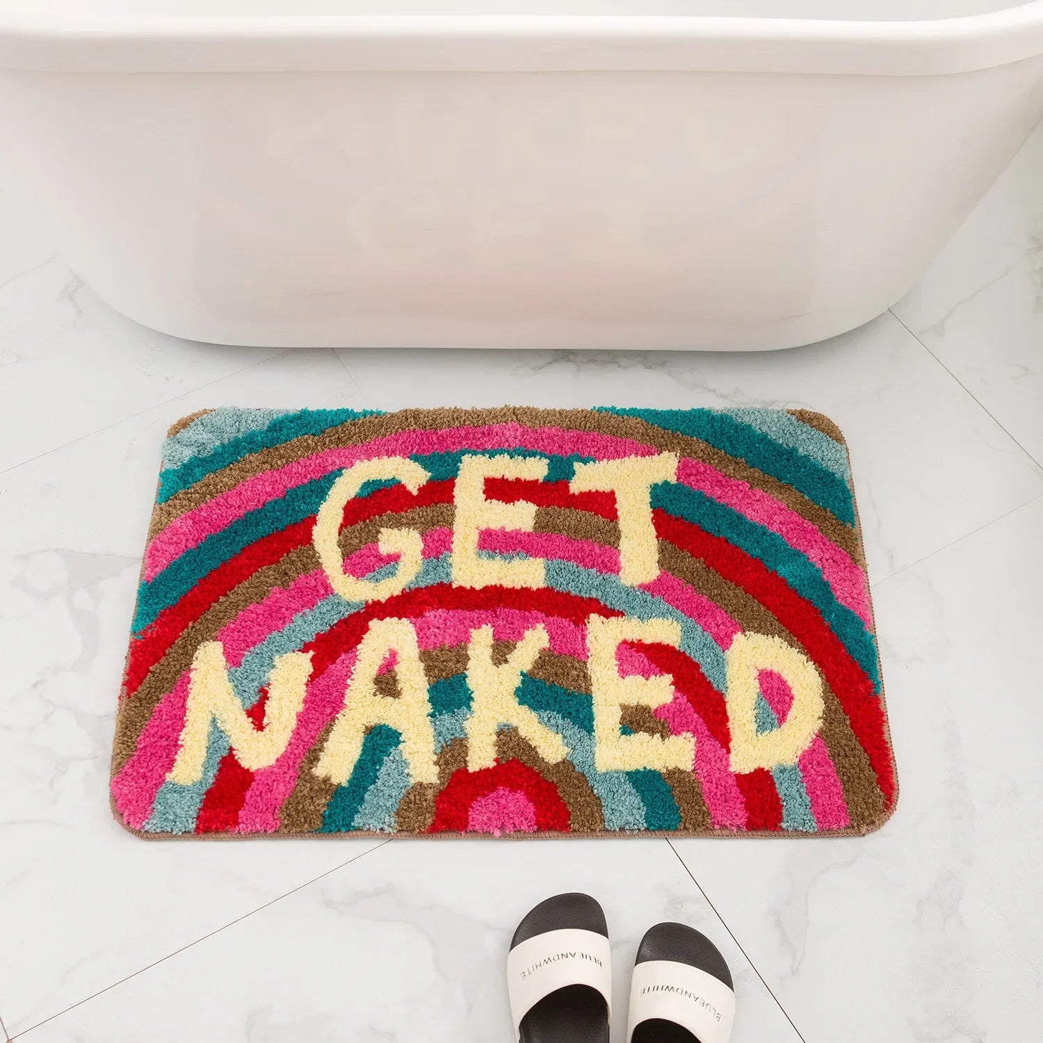 GET NAKED Tufted Bath Mat – Colorful Microfiber Rug for Boho Bathroom Vibes