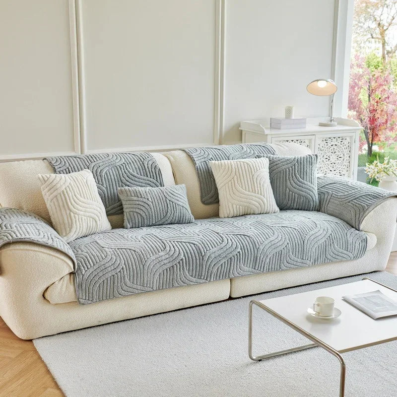Plush Wave Striped Couch Slipcovers