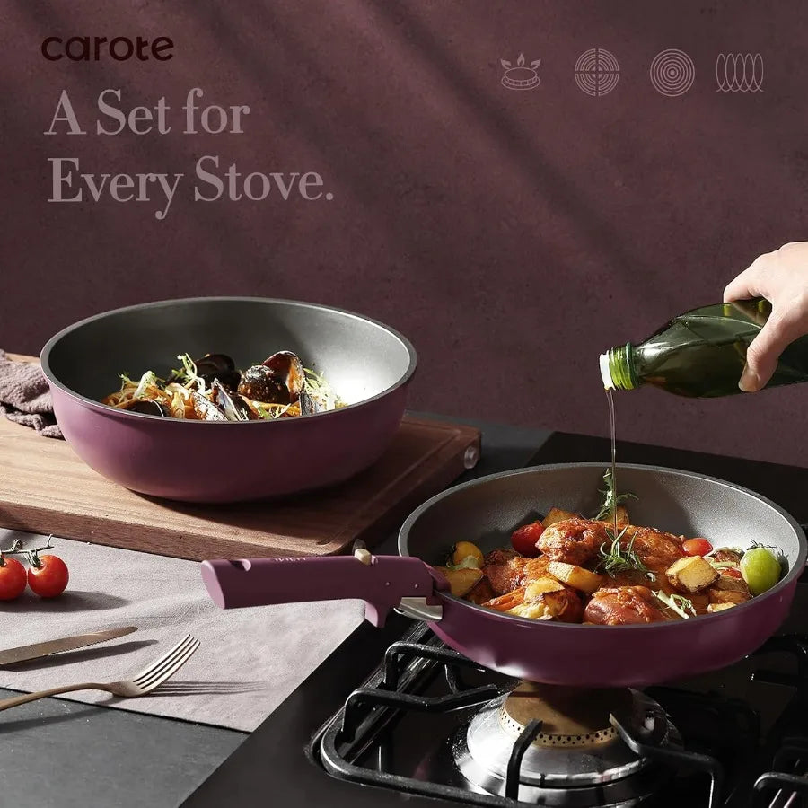21pcs Pots and Pans Set, Nonstick Cookware Set Detachable Handle, Induction Kitchen Cookware Sets Non Stick with Removable Handl
