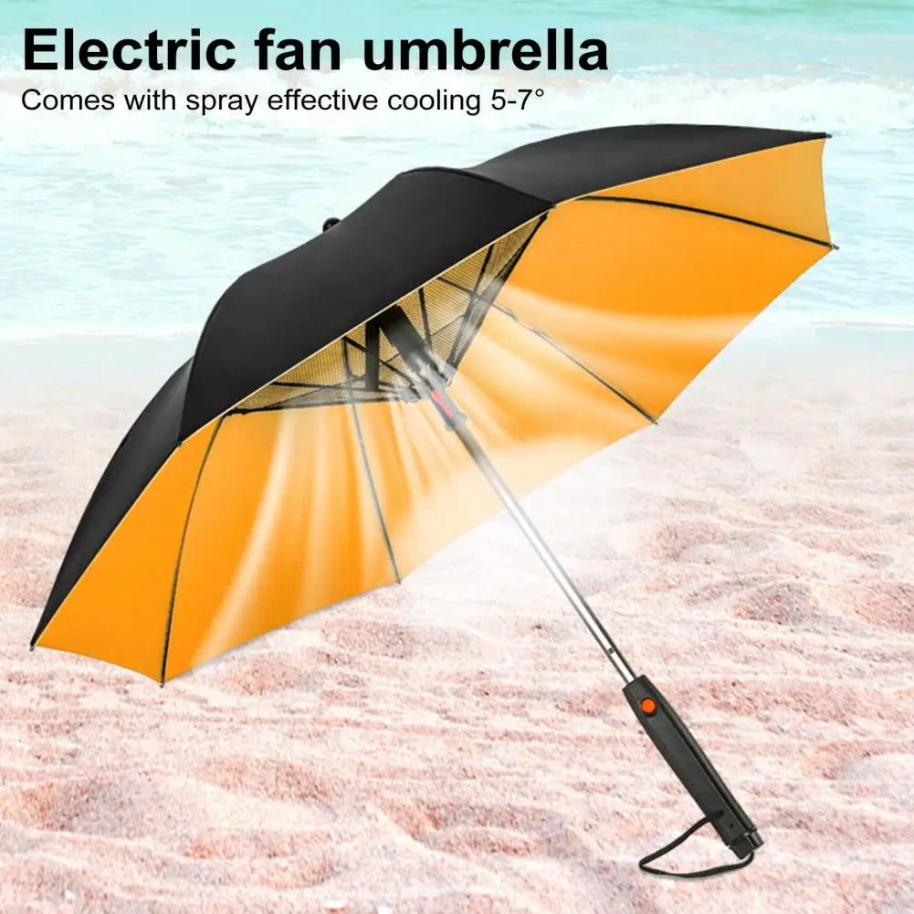 🌞 3-in-1 Cooling Sun Umbrella – Built-in Fan, Water Mister & UV Block