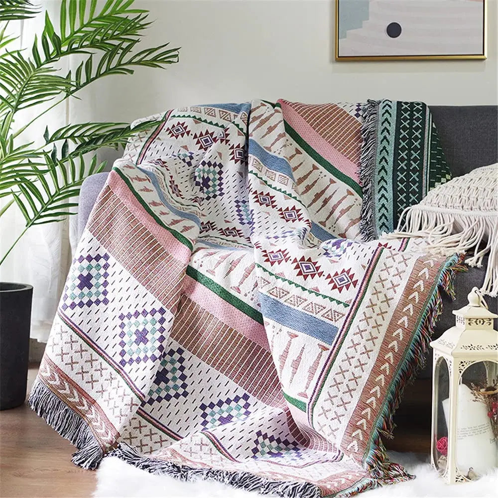 Bohemian Plaid Tassel Throw Blanket