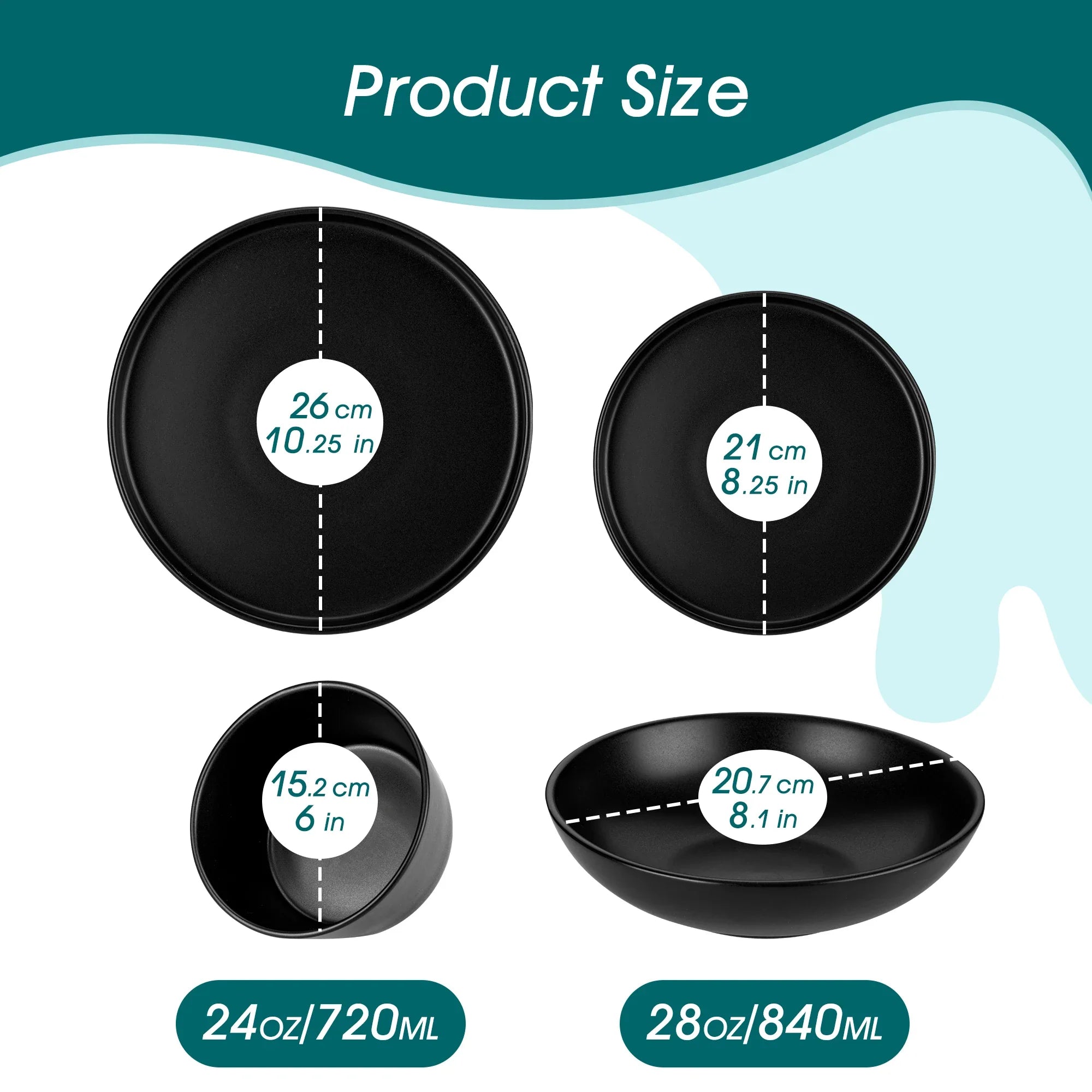 Vancasso 18/24 Piece PLAYB Ceramic Plate Set – Reactive Glaze Stoneware Dinnerware with Dinner, Dessert, and Cereal Bowls