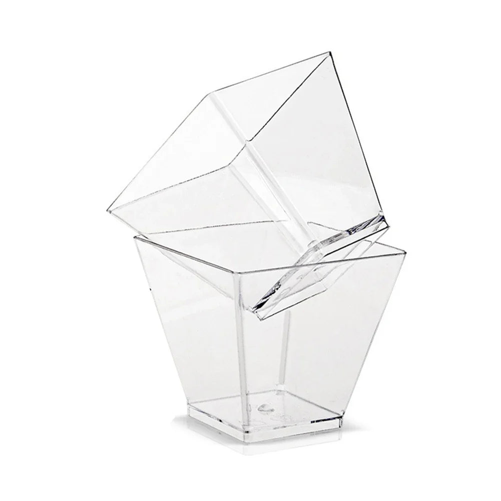 60ml Dessert Bowl with Spoon Set Square Mini Dessert Cups Disposable Supplies Reusable Accessories for Tasting Pudding Yogurt