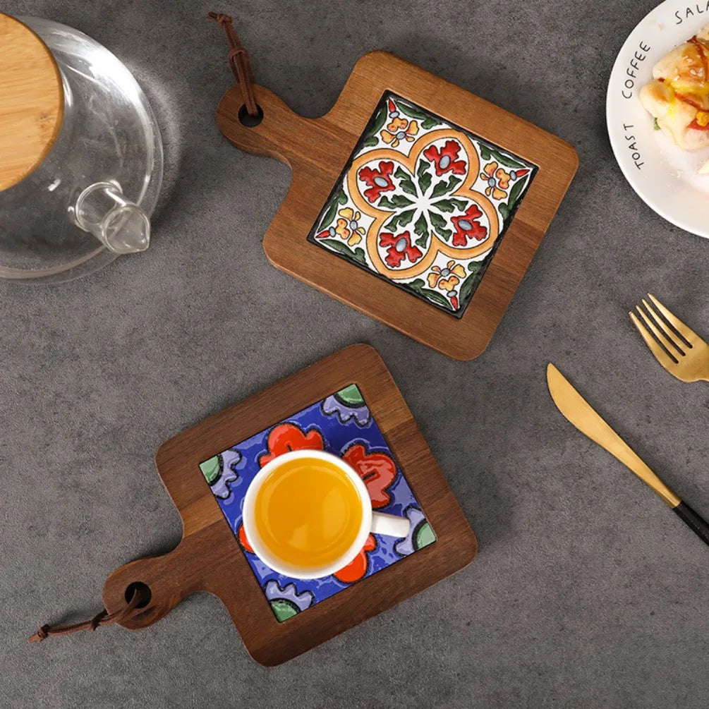 Boho Wood & Decorative Tile Trivet