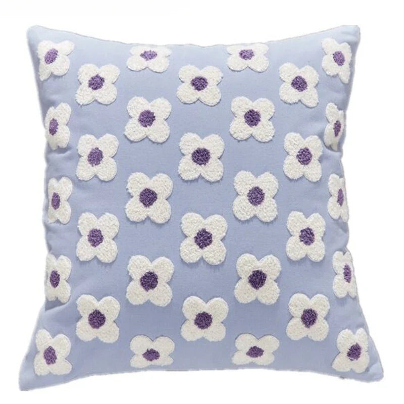 Embroidered Flower Throw Pillow Covers – Boho Cotton Cushion Covers for Bed, Sofa & Home Decor (30x50cm / 45x45cm)