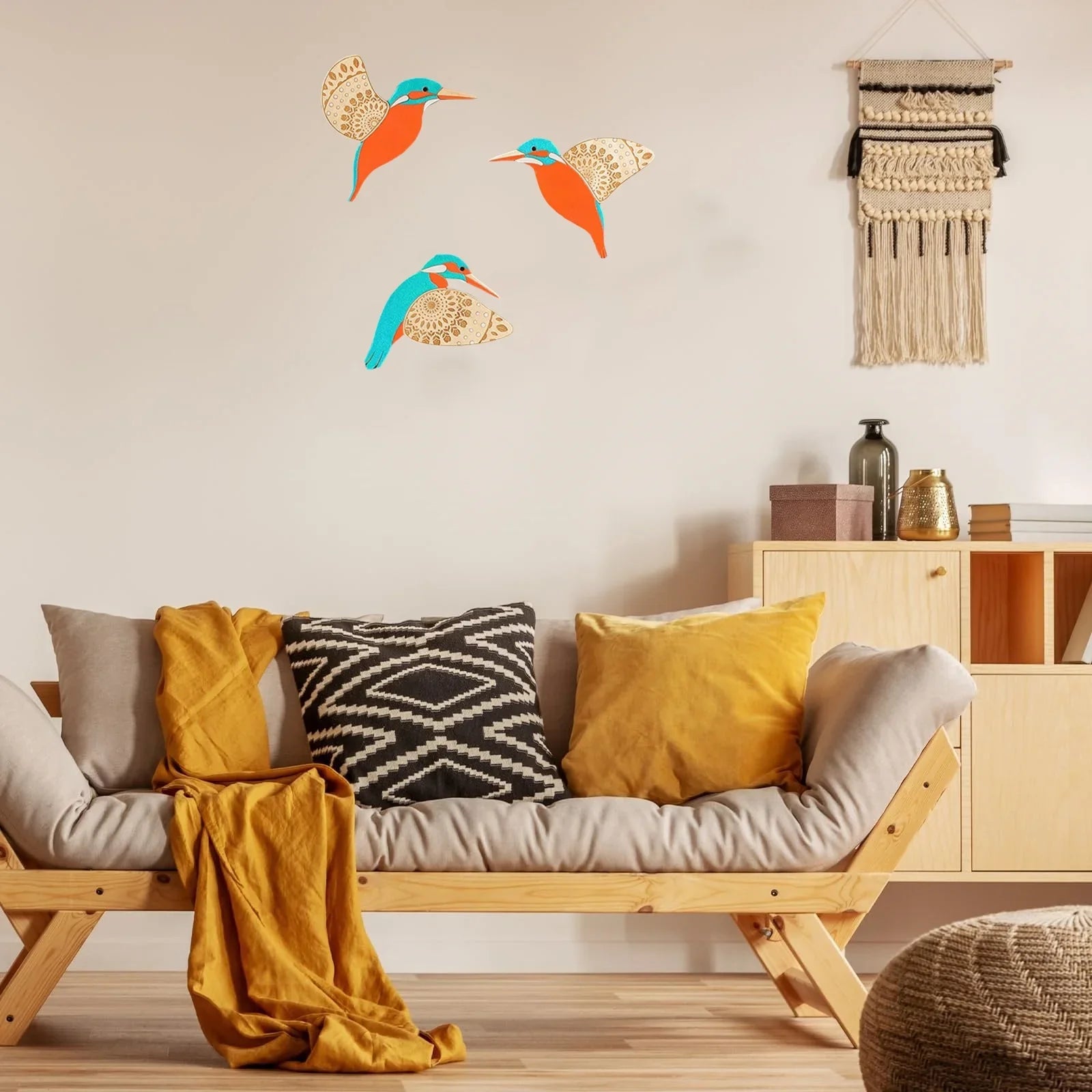 3-Piece Wooden Bird Wall Decor Set – Patterned Boho Home Decor for Indoors & Outdoors