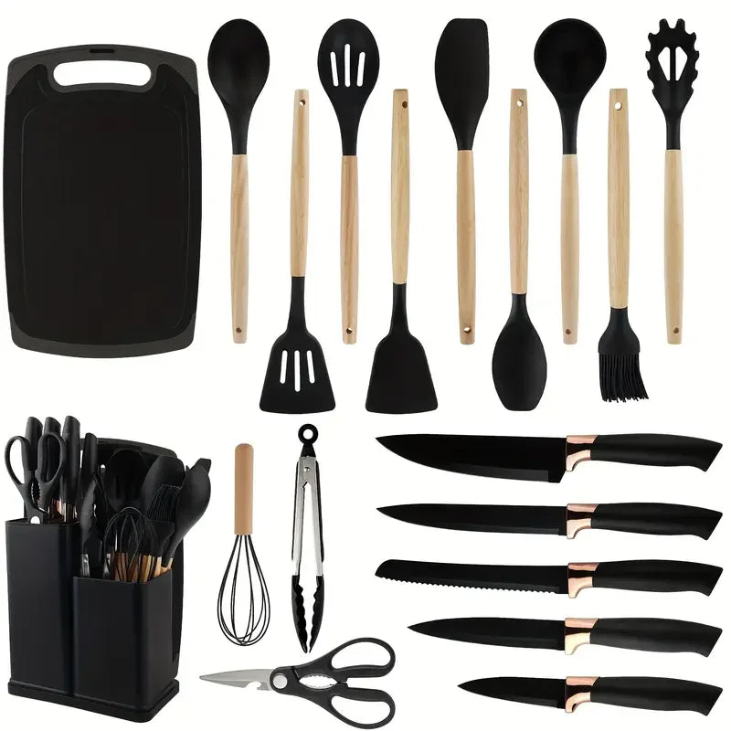 19-Piece Multi-Functional Kitchen Knife Set – Professional Stainless Steel Knives with Scissors & Cutting Board for Home Cooking