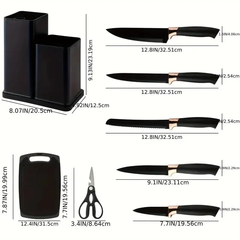 19-piece multi-functional kitchen knife set with scissors and cutting board