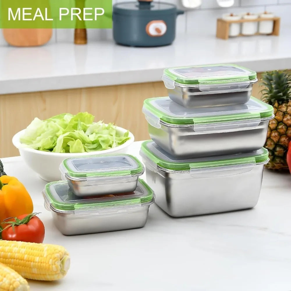 3 Pieces Stainless Steel Food Containers Food Storage Box Square Lunch Box 400/750/1200ml