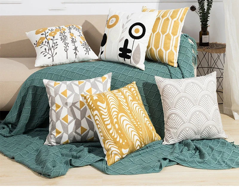🌼 Cozy Embroidered Throw Pillow Cover – Nordic-Inspired Boho Home Decor Accent