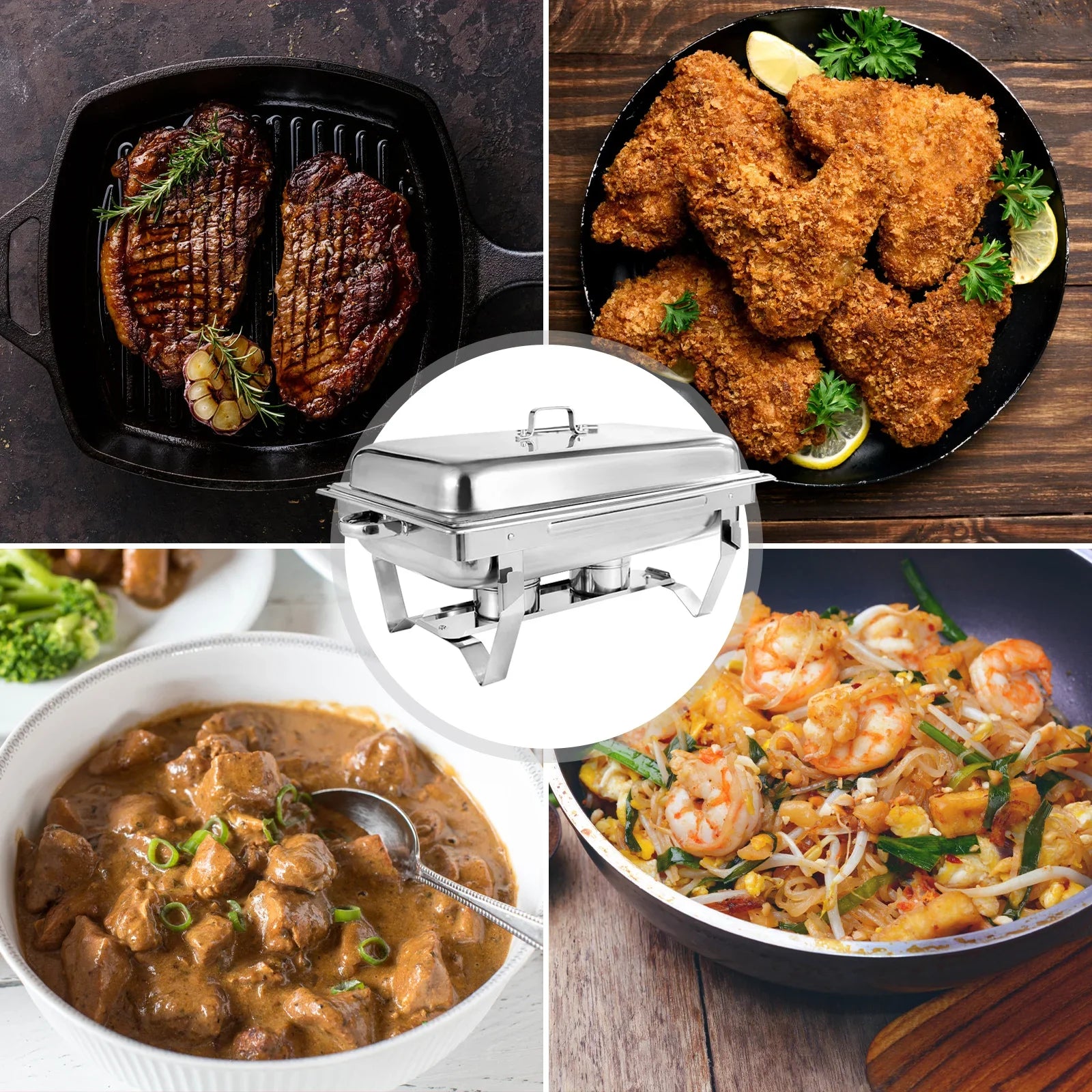 Chafing Dish Buffet Set 8QT Electric Stainless Steel 2/4/6Pack Full Size Pans Food Warmer Chafing Fuel Holder for Party Catering