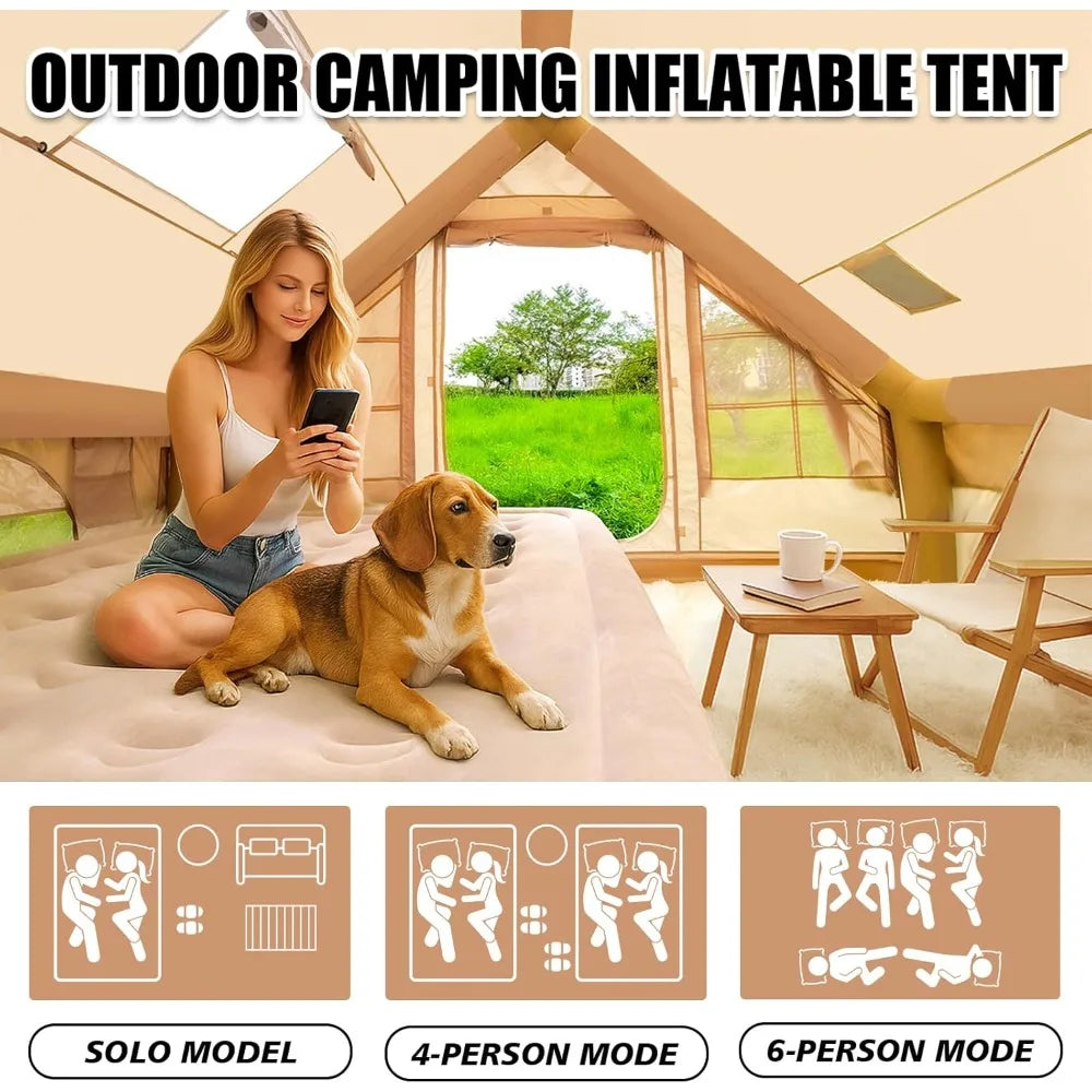 🏕️ 4–6 Person Inflatable Tent – Fast Setup, Waterproof & Stove-Ready Shelter