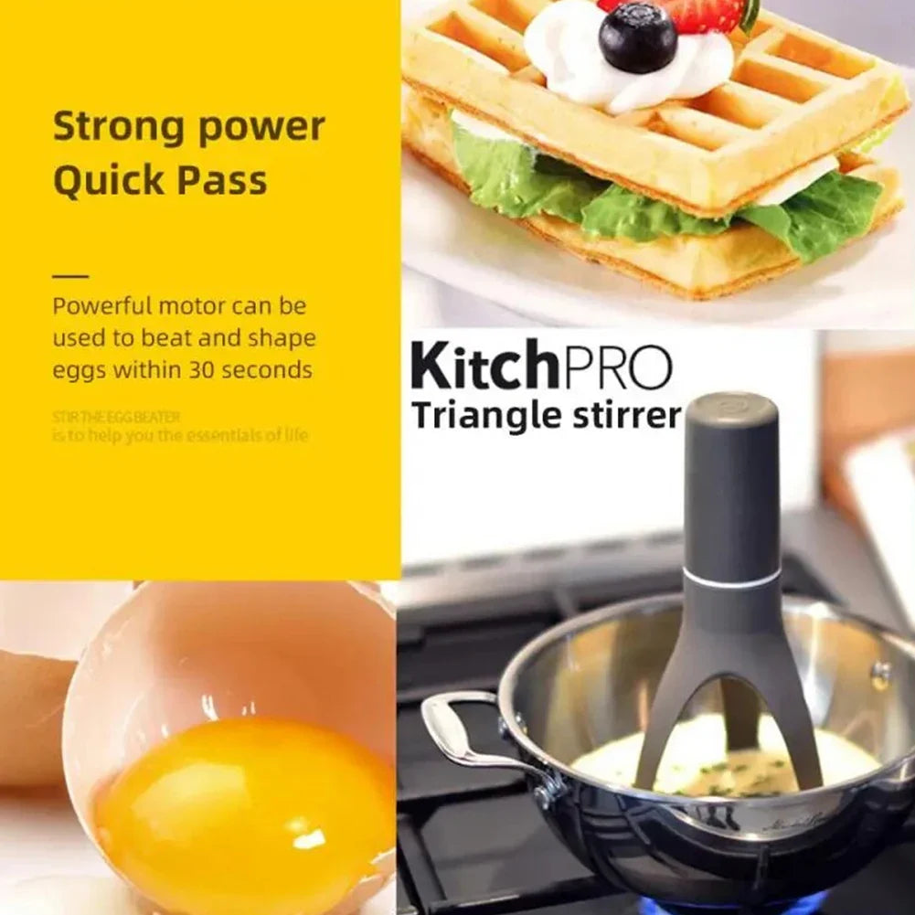 Battery-Operated Triangle Pan Stirrer – Multifunction Egg Whisk & Sauce Blender, Hands-Free Mixer for Soups, Cream, Sauces & Home Kitchen Use