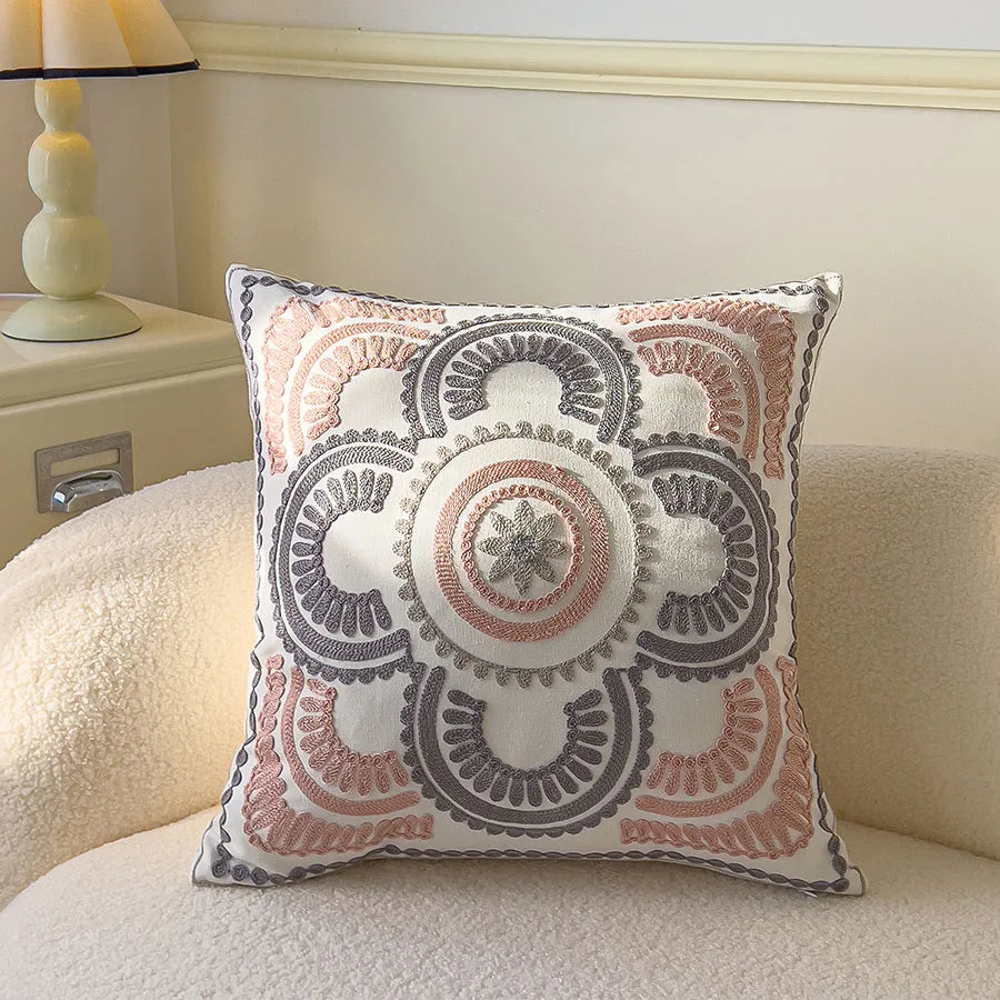 Modern Embroidered Cotton Cushion Cover – Decorative Pillowcase for Couch, Bed & Living Room