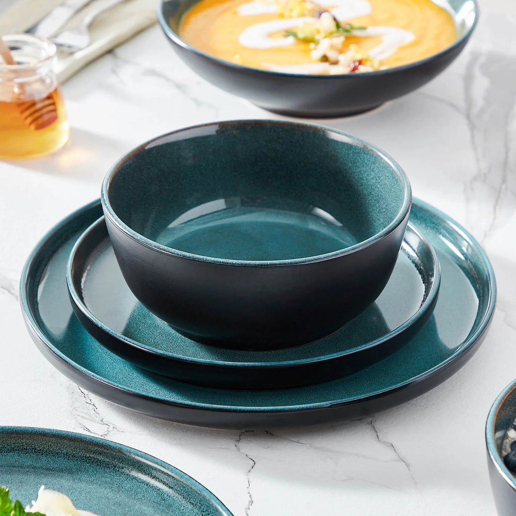 Vancasso 18/24 Piece PLAYB Ceramic Plate Set – Reactive Glaze Stoneware Dinnerware with Dinner, Dessert, and Cereal Bowls